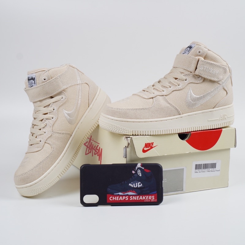 Sepatu Nike Air Force 1 Mid Stussy Fossil