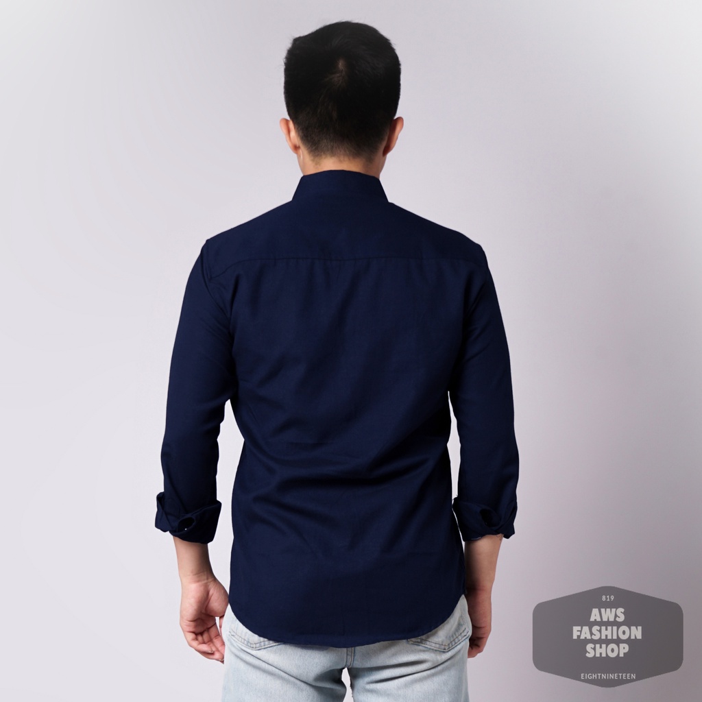 819 Kemeja Pria Lengan Panjang Polos Biru Navy Blue Oxford Basic SIMPLE Slimfit Casual Tersedia Ready Sampai Size JUMBO BIG SIZE XXL XXXL