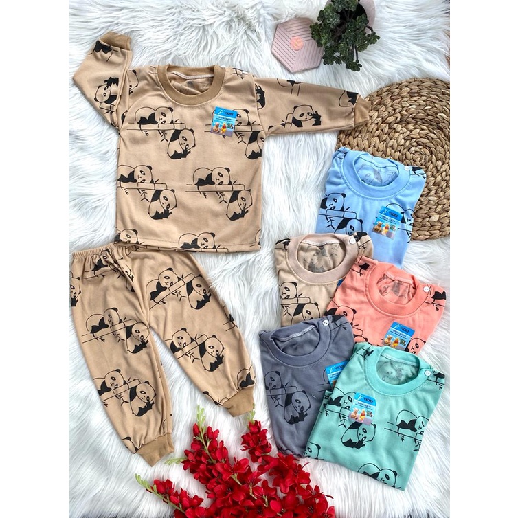 baju bayi laki laki murah motif PANDA BAMBOO setelan PANJANG 3-18 bulan