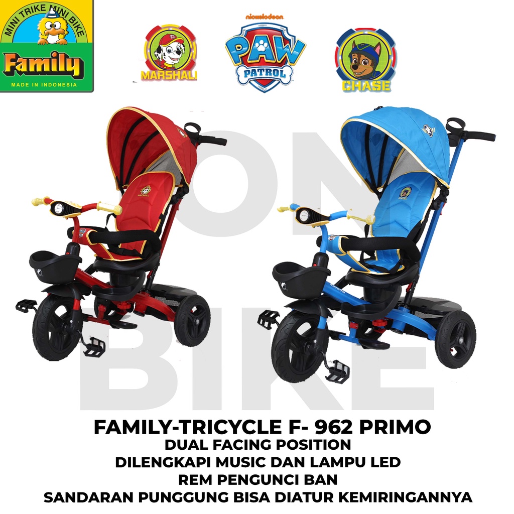 Tricycle Family F962 Primo Sepeda Roda 3 Anak Stroller Dorong Family Mainan Anak F 962 Murah Berkual