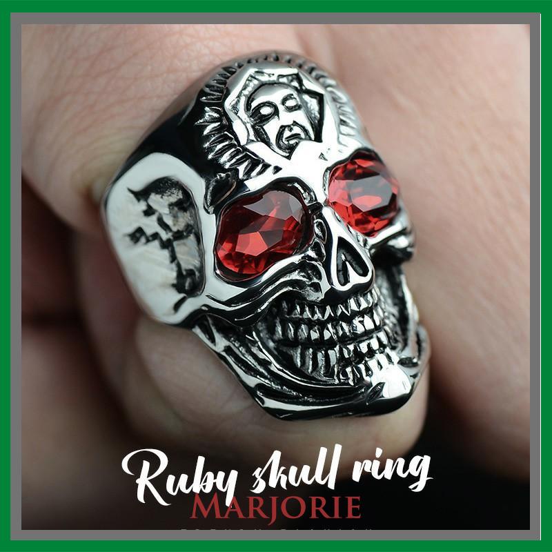 Cincin Motif Tengkorak Trend Fashion vintage rock ruby cincin Untuk Pria Aksesoris-MJD