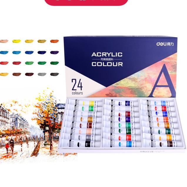 

Deli 24 colors acrylic paint paste delicate and the brush 73858