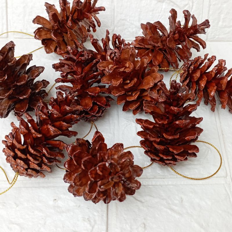 1 Pcs Buah Pinus Salju Tali atau Vernis Sedang Murah Hiasan Natal Christmas Assesories Decoration Proferty Photo Booth Dekorasi