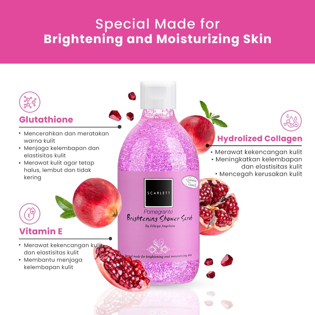 Scarlett Whitening Shower Scrub Pomegrante 300 ml Lulur Mandi Pemutih