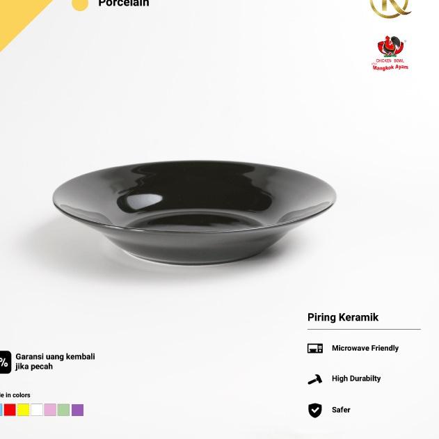 Tren Terbaru Piring Makan Keramik 8.5inch 22cm Hitam Polos, Piring Nasi, Mie