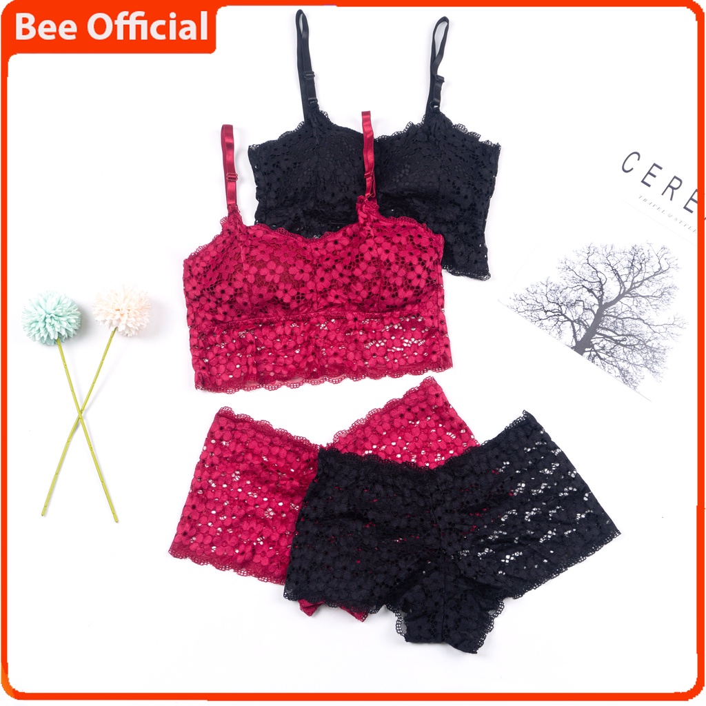 BEE - Bra Set Wanita Bh Brokat Motif Bunga Stelan Bh Tanpa Kawat 8810 SHISUI