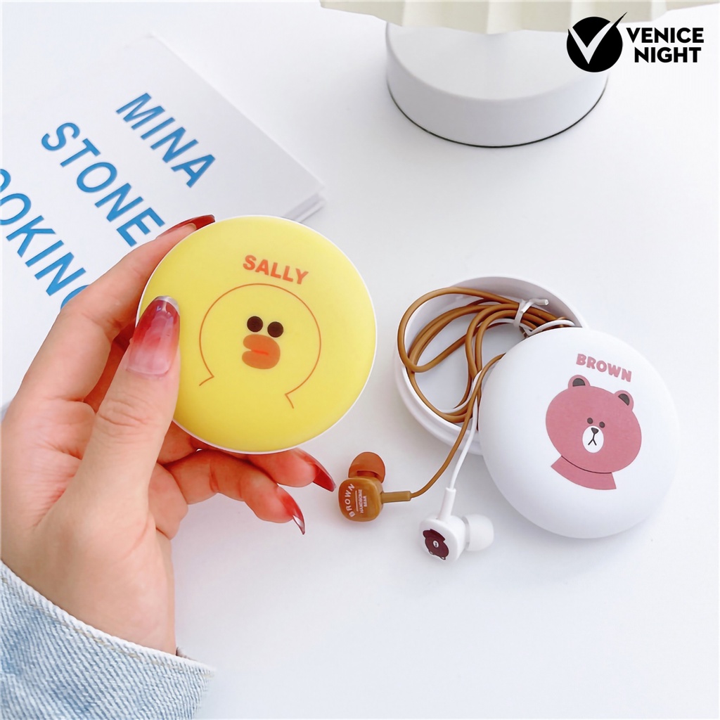 (VNEP) (Berkabel) Earphone Pengurangan Kebisingan Kartun dengan Kotak 3.5mm Musik Lucu In-ear Earbud untuk Ponsel