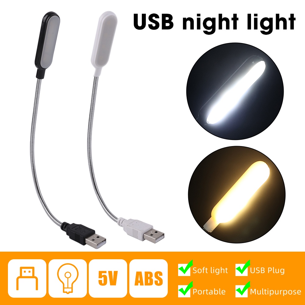 Lampu Baca Mini Portable Plug &amp; Play Warna Warm White / Kuning Dengan Port USB