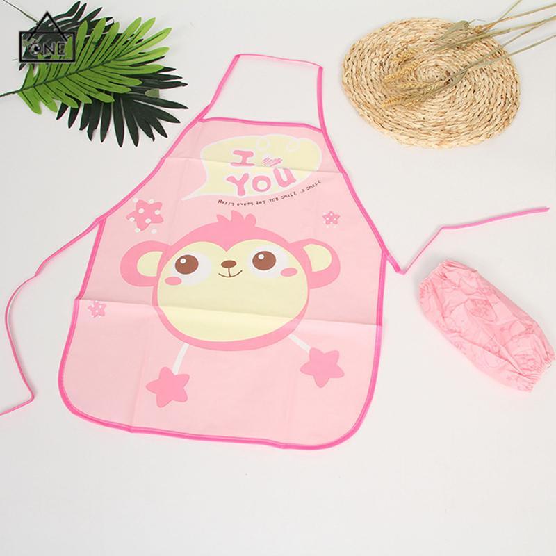 COD❤️Celemek Apron Anak untuk Melukis Berkebun Karakter Kartun Dengan manset/Tanpa manset-A.one