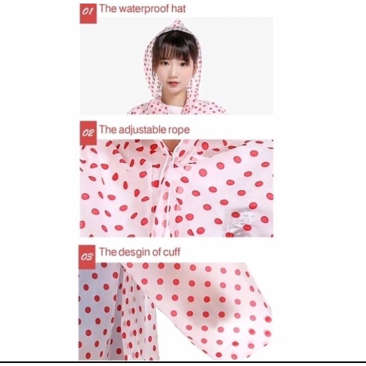 Jas Hujan Korea Transparan Polkadot Eva Raincoat Dewasa