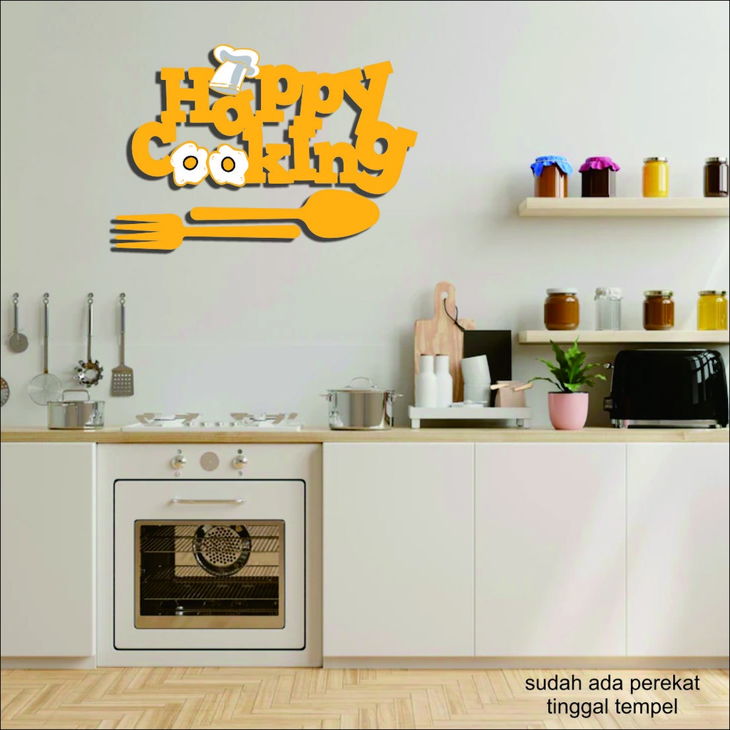 Hiasan Dinding Poster Kayu MDF Ukir Happy Cooking Full Color Dekorasi Rumah Hiasan Gantungan Tempel C11