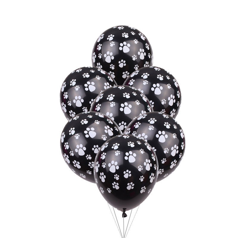 10pcs Balon Latex Motif print Kaki Anjing Warna Hitam Putih Ukuran 12 Inch Untuk Dekorasi Pesta