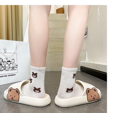 SW03 Sandal Slip On Wanita Import Karet Beruang Teddy Bear