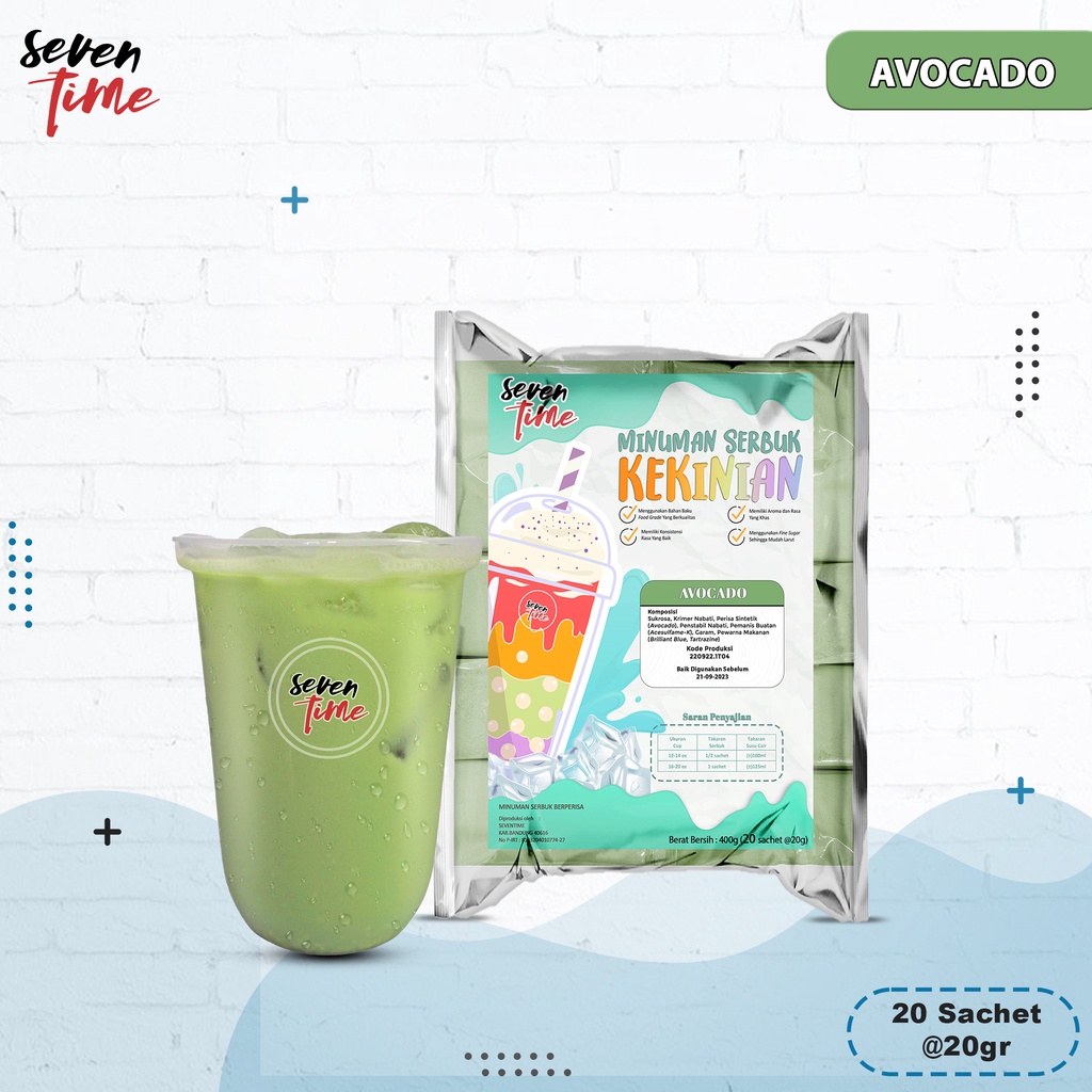 

Minuman Serbuk Kekinian Seventime Avocado 400 gr @20 Sachet