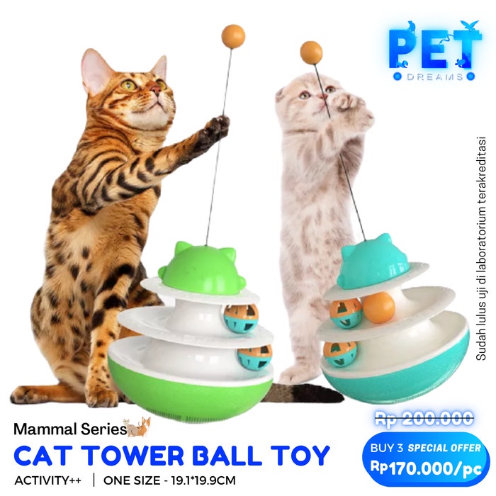 MAINAN BOLA CATNIP TOWER KUCING 2 TINGKAT GERAK KITTEN CAT TEASER TOY