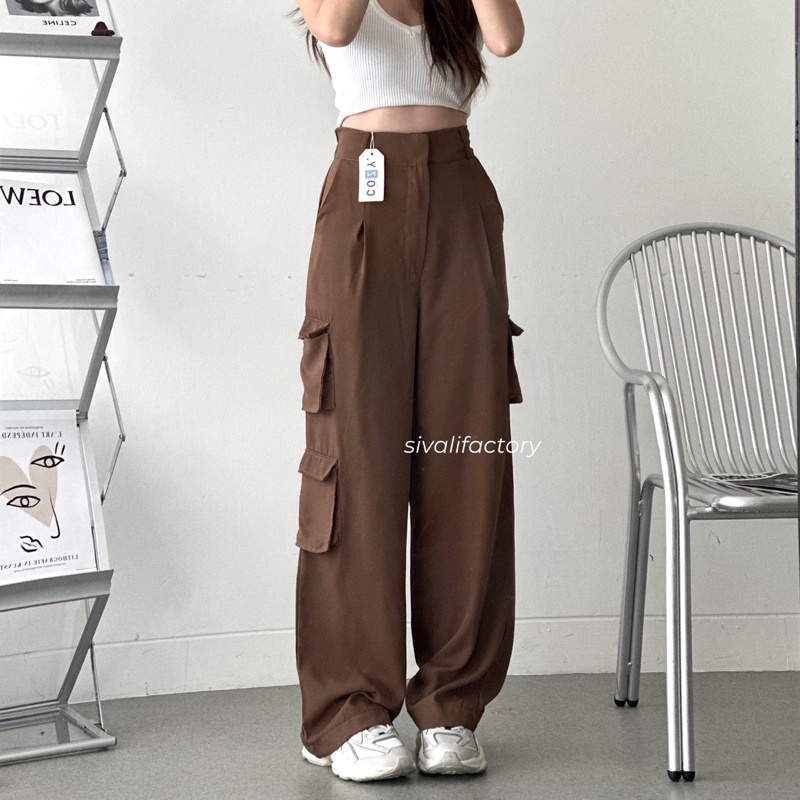 SIVALI Bonnie Cargo Pants - Highwaist Loose Cargo - Celana Kargo Wanita - Baggy Pants