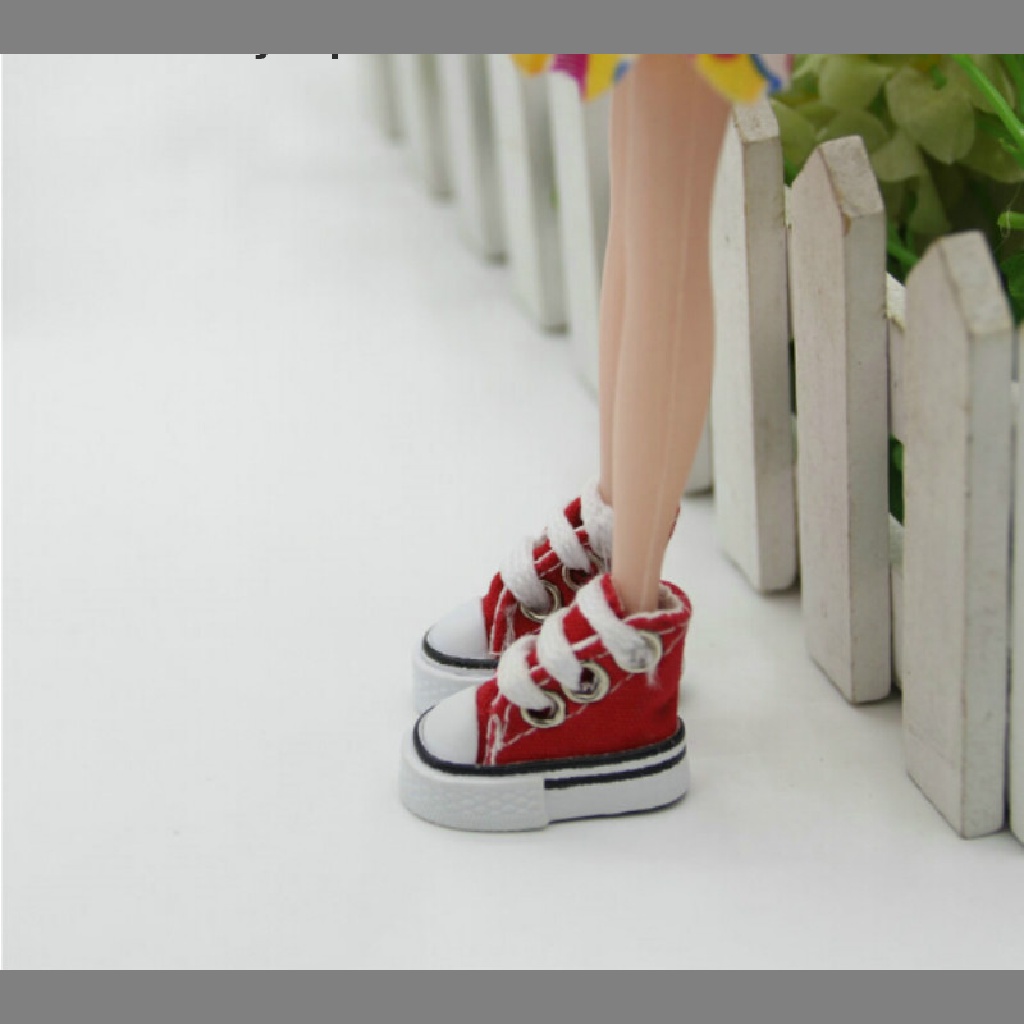 1 Pasang Sepatu Kanvas Lucu Model Lace Up Untuk Boneka Barbie 12 inch 1 / 6