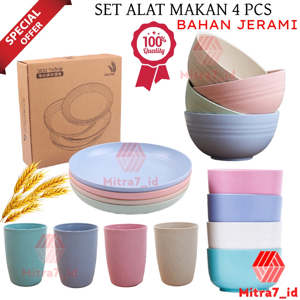 [M7] SET ALAT MAKAN ISI 4 PCS WHEAT STRAW / MANGKOK MAKAN JERAMI ISI 4 PCS / GELAS MINUM JERAMI ISI 4 PCS / PIRING MAKAN WHEAT STRAW ISI 4 PCS