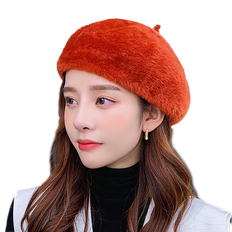 Topi Baret Wanita Bentuk Labu Bahan Bulu Mink Untuk Musim Gugur / Dingin