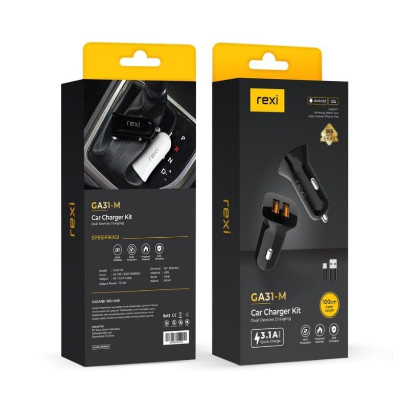 Car Charger Kit Rexi GA31-M 3.1A Max Quick Charge Dual Output