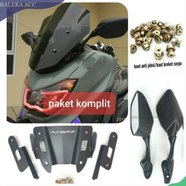 Paket Komplit Breket Serpo + Baut anti jebol + Spion R25 Nmax Terbaru