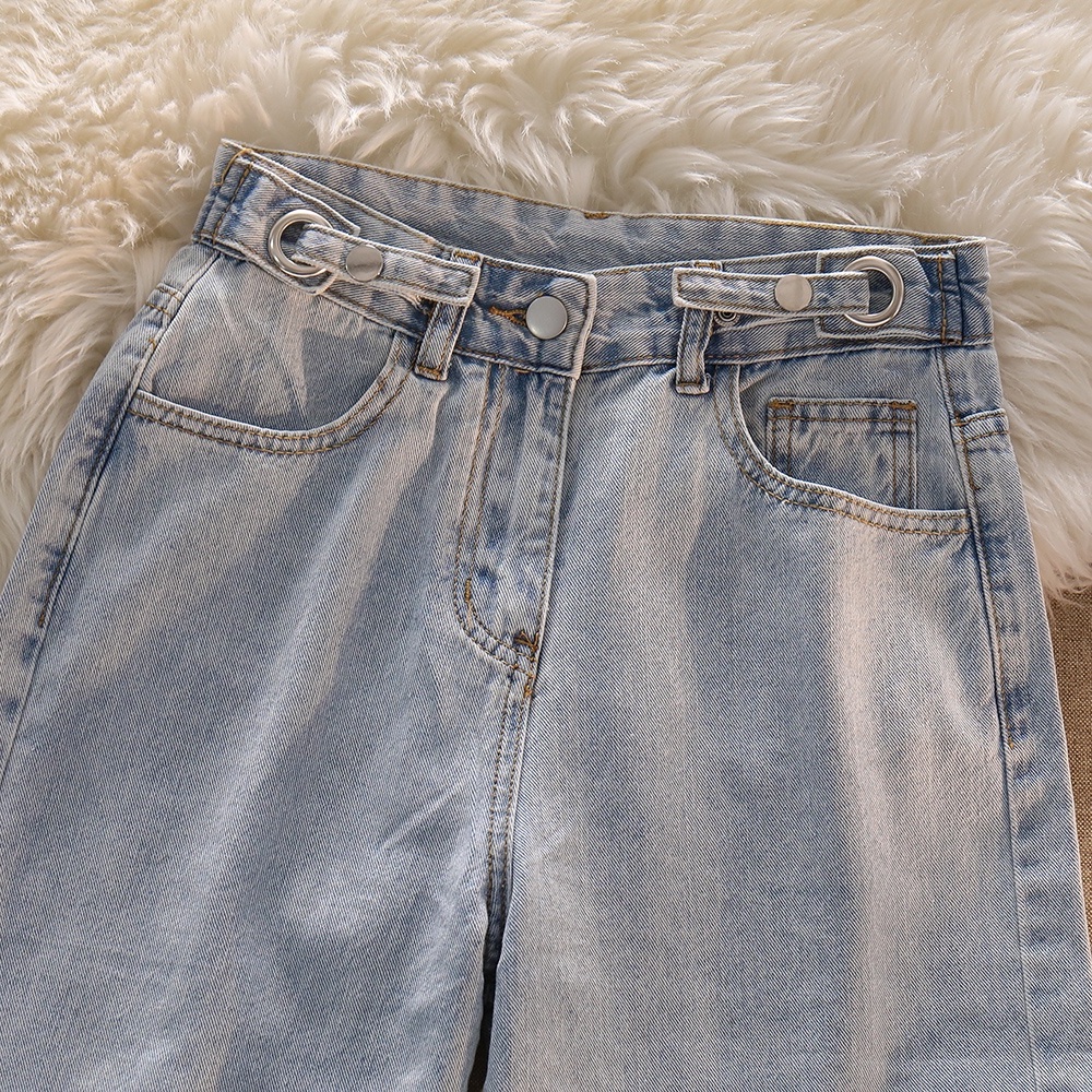 Kekinian Korea Style Highwaist Kulot Jeans Wanita Loose Eraneka Warna（Realpict）