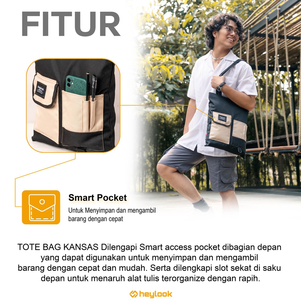 HEYLOOK Project -Tote Bag KANSAS Tas Bahu Pria Wanita Tas Selempang Kuliah Multifungsi