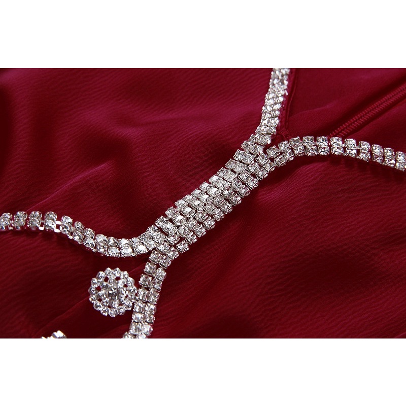 [Premium Series] Maroon Shiny Party Dress with Diamond Detail Import Premium ( Dress Pesta Merah )