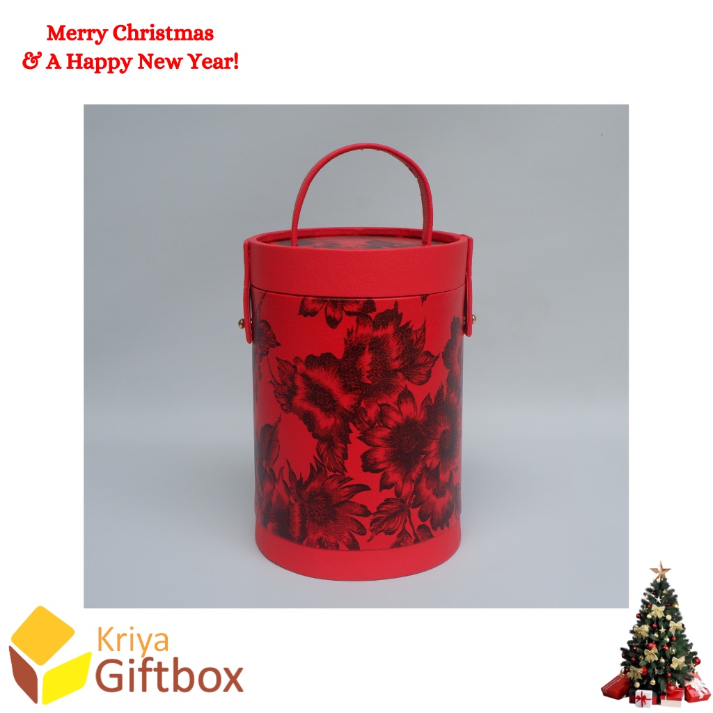 Box Cookies Tabung Full Printing Motif Bunga | Box Cookies Natal Imlek | Box Toples Cookies