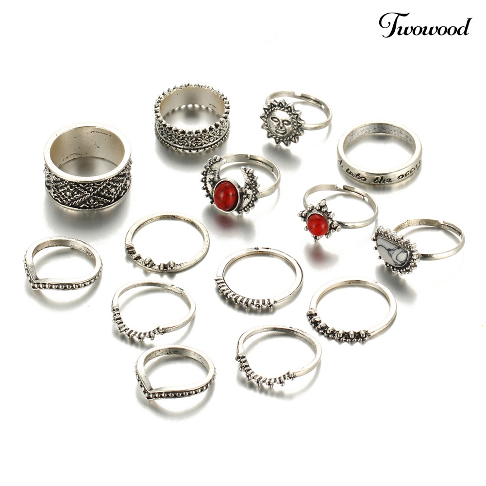 14 Pcs Cincin Knuckle Midi Warna Merah Turquoise Gaya Punk Vintage Untuk Wanita