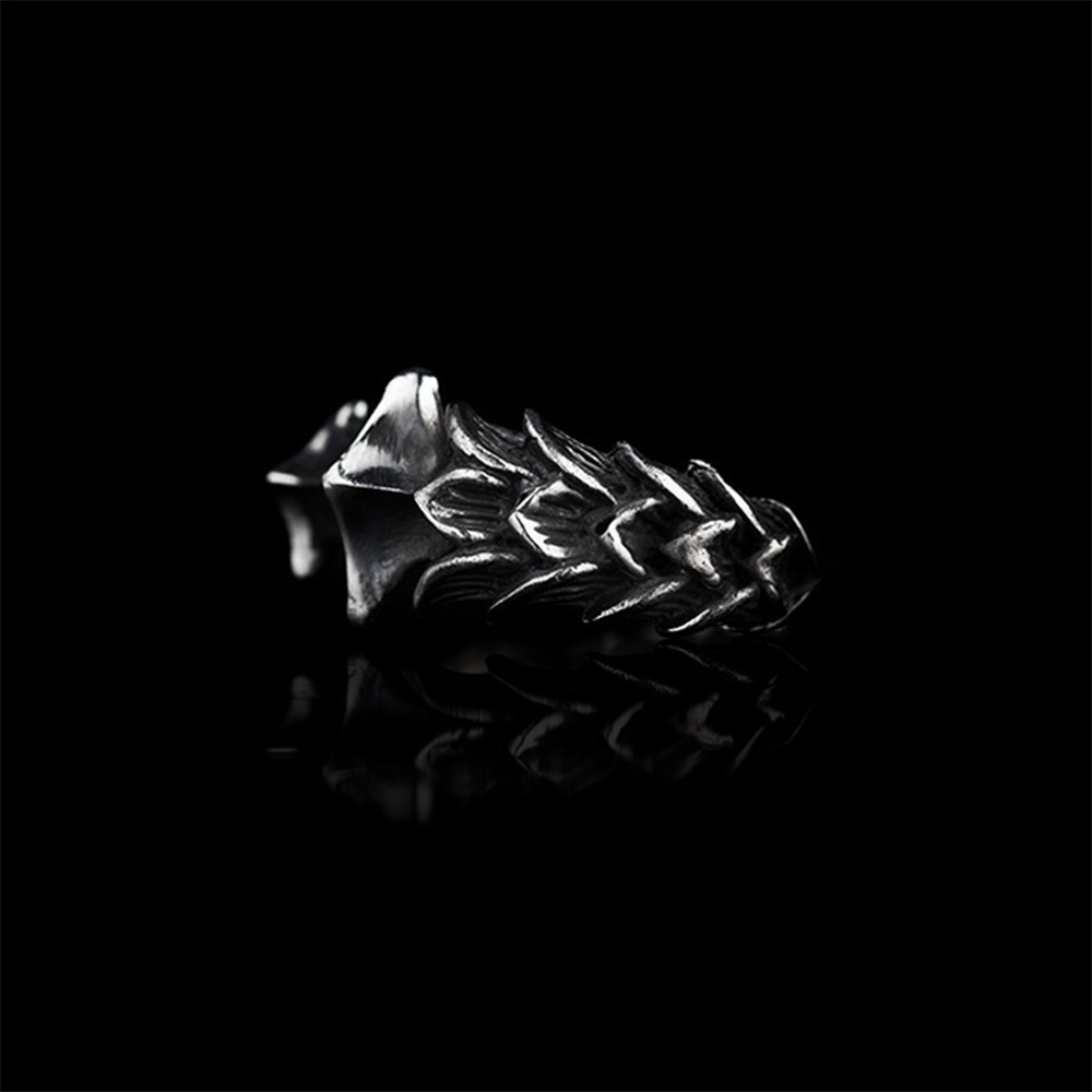 Perhiasan Cincin Titanium Steel Silver Vintage Punk Desain Hewan Keel Untuk Pria