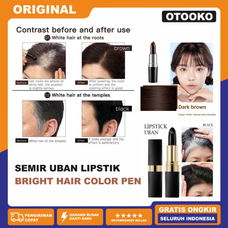 Lipstik cat rambut uban Mini Hitam Coklat Semir Uban lipstik Bright Hair Color Pen Penghitam Bright Hair Dye Pen