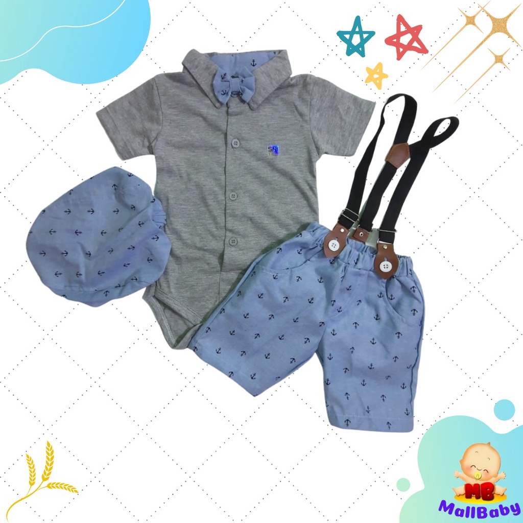 Baju Jalan Pesta Bayi Laki Laki 0 3 6 9 12 Bulan Setelan Jumper Set Dasi Suspender Topi Dale