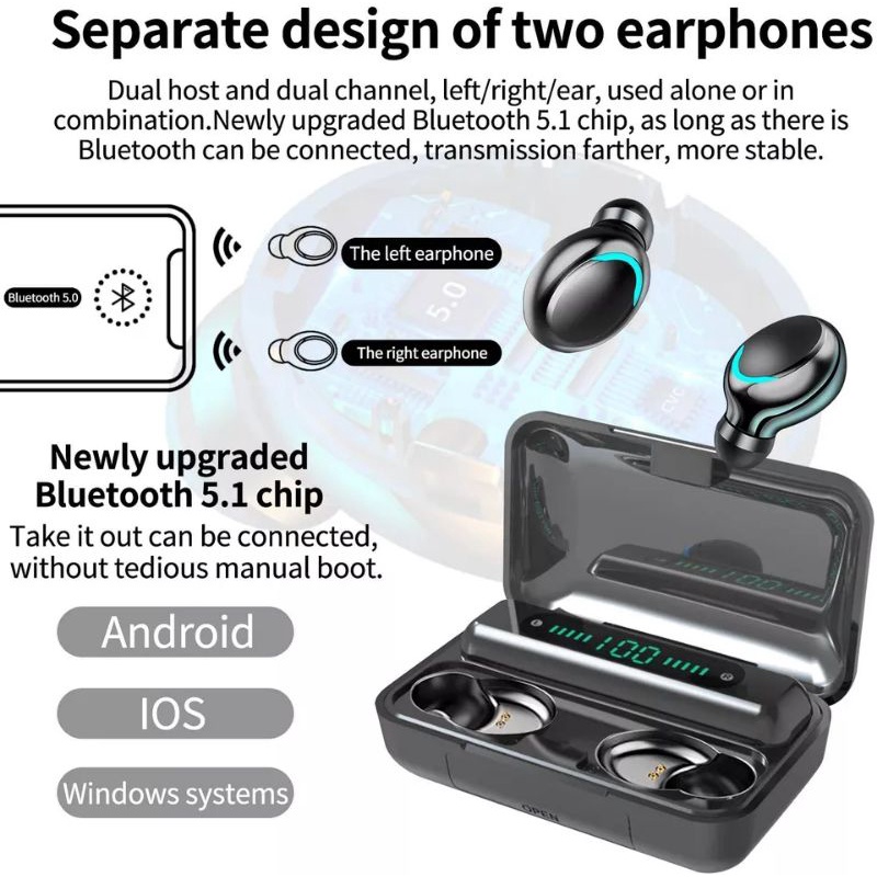 TWS BTH F9-5 B HEADPHONE TRUE WIRELESS EARBUDS POWER BANK Bluetooth