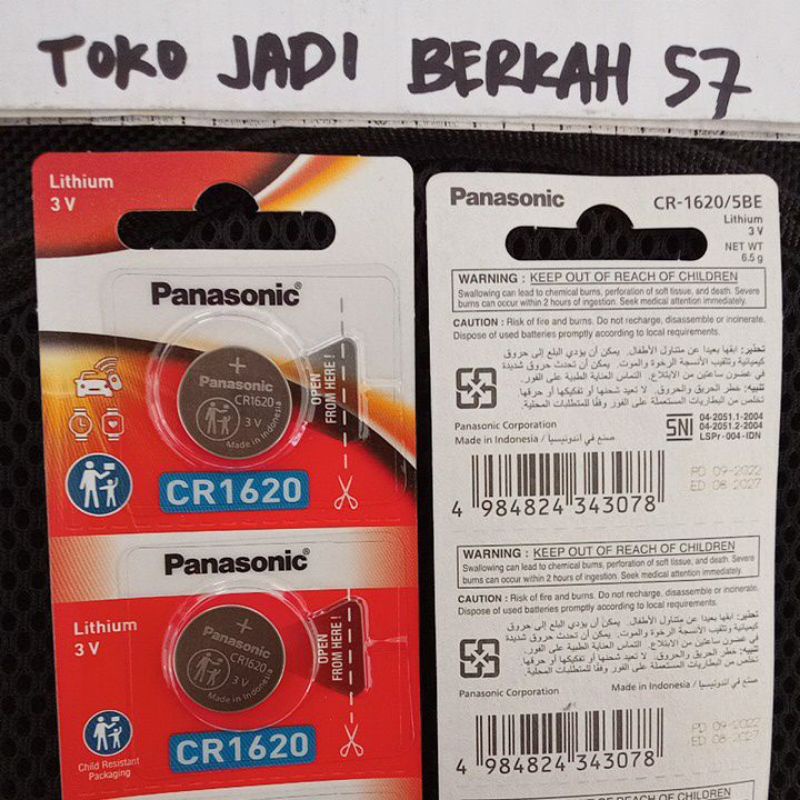 BATERAI PANASONIC CR 1620 TAHUN 2027 KADALUARSA ORIGINAL ASLI PRODUKSI TERBARU