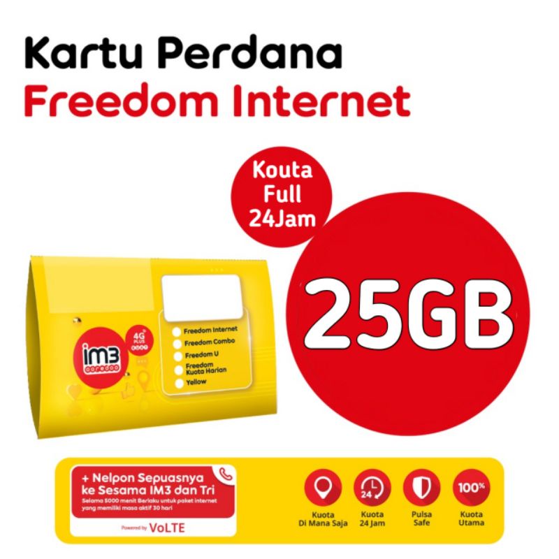 Kartu IM3 Indosat Freedom internet 25 GB Full 24 jam
