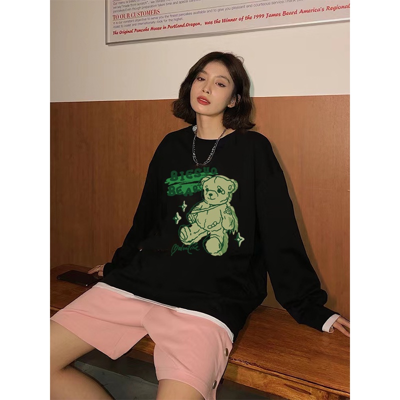 korean style sweter wanita sweater oversize putih retro wanita American Vintage Girl Cartoon Graphic Priting korean style atasan baju wanita kekinian