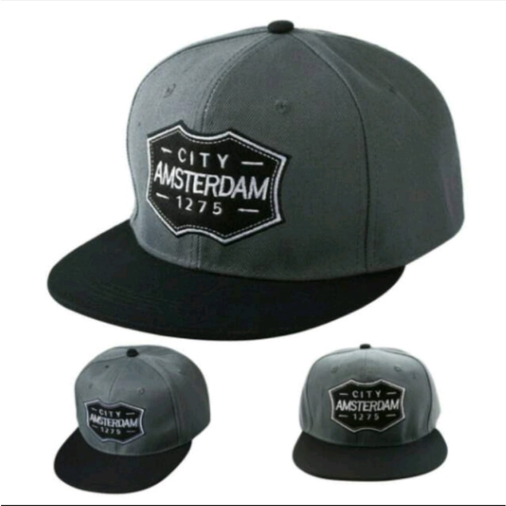 Diskon Best Seller Topi Snapback Hip Hop Original Distro Premium Pria Dewasa Bordir AMSTERDAM.