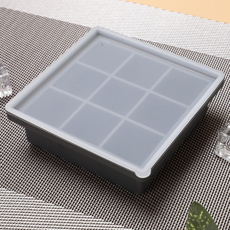 Mary 1pak Ice Cube Tray Silicone Nampan Es Dengan Tutup Grade Cetakan Es Batu Cetakan 9-Grid Mudah Dilepaskan Cetakan Es Batu