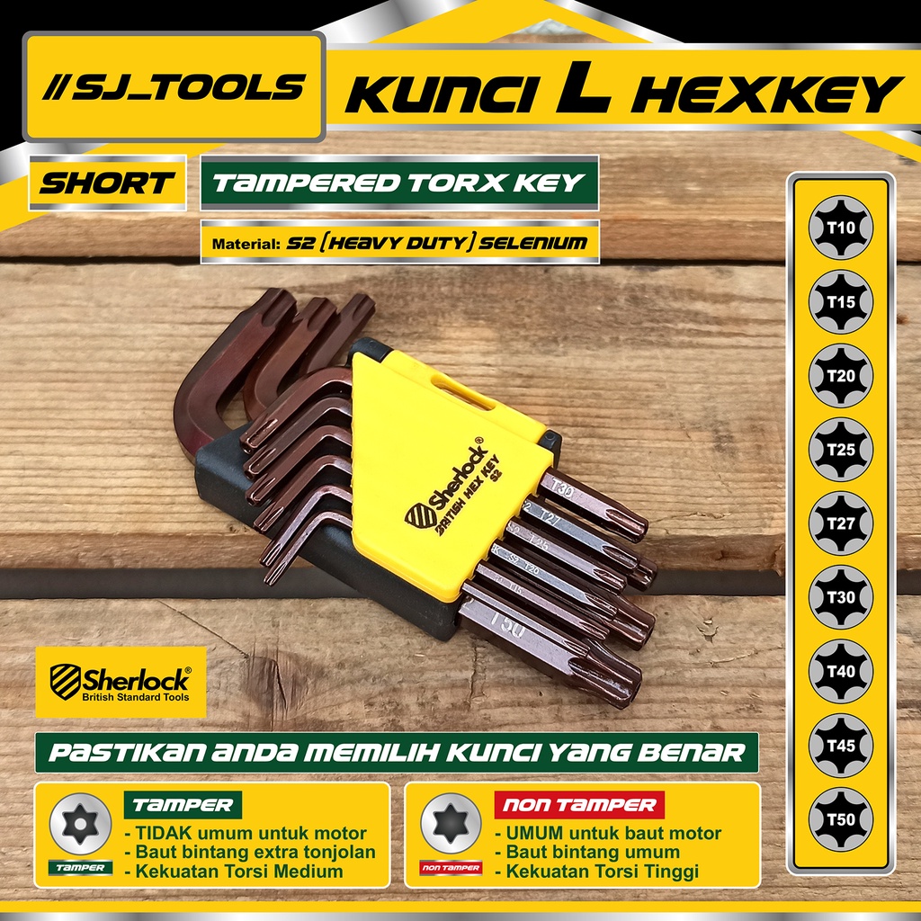 Sherlock Kunci L Set Bintang 9 Pcs mm (Pendek) / Kunci L Tamper Lubang Original Sherlock