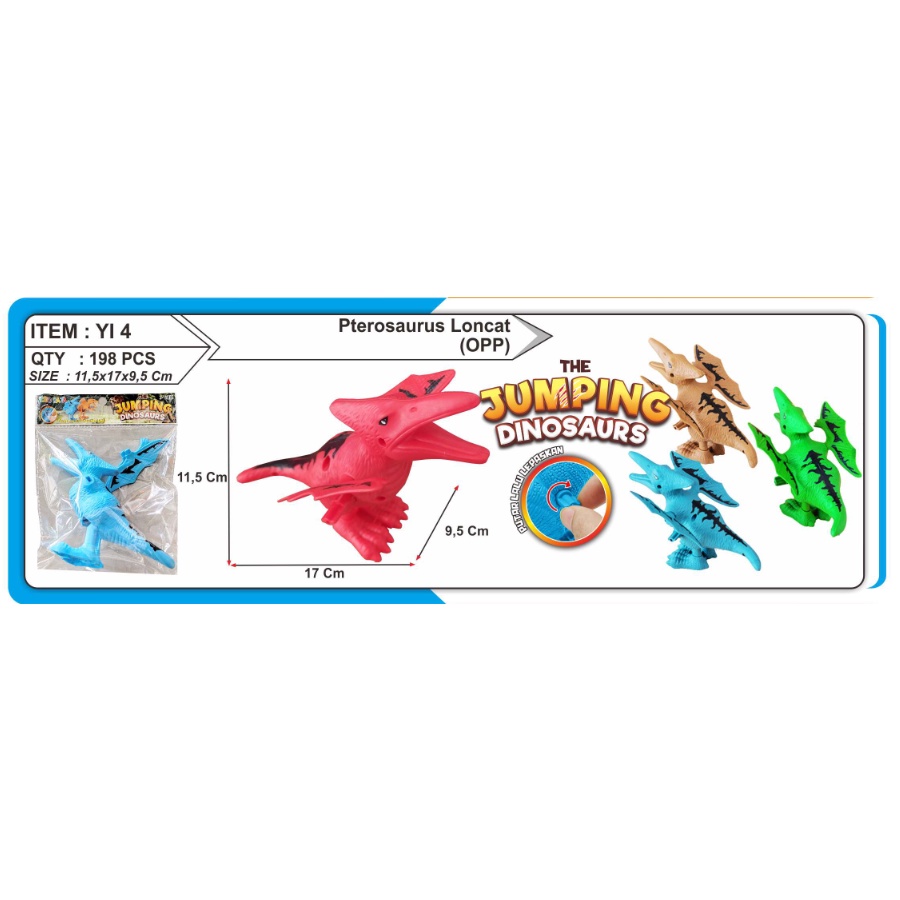 YI 4 MAINAN HEWAN DINOSAURUS PUTAR MINI LUCU / MAINAN PTEROSAURUS LONCAT KECIL LUCU PUTAR SUPER BAGUS / Mainan Anak DINO Berjalan Model Putar Untuk Anak / THE JUMPING DINOSAURS