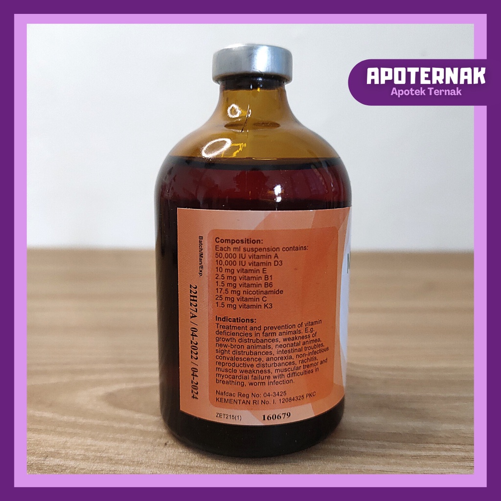 PANTEX MULTIVITAMIN | multivitamin injeksi vit A D3 E B1 B6 C dan K3 Untuk Sapi Kambing Kuda dll | 100 ml | Pantex Holland | Apoternak