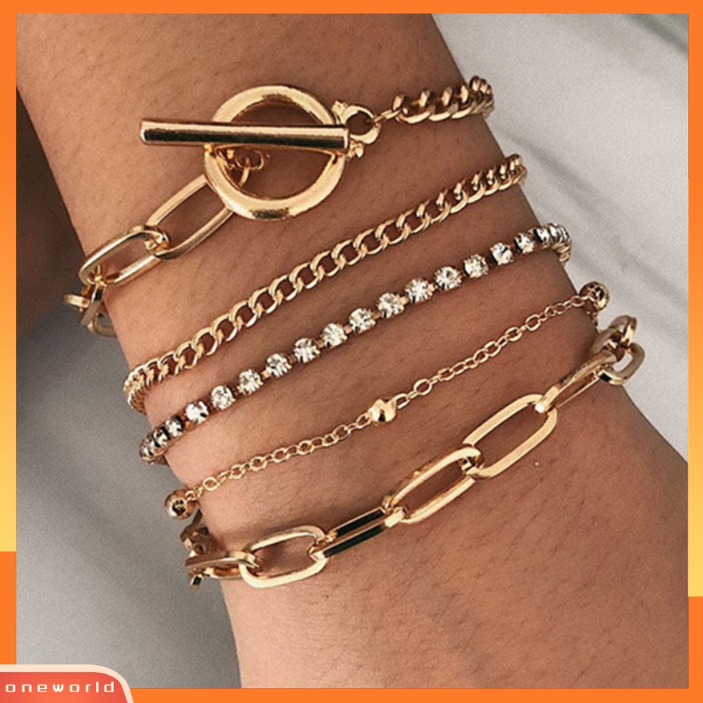 5pcs Gelang Rantai Berlian Imitasi Multilayer Adjustable Untuk Wanita