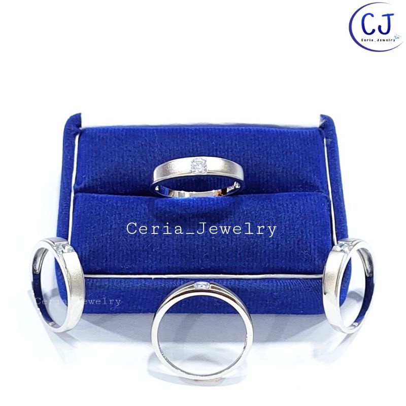 Cincin Couple Pria dan Wanita Bahan Perak Asli Silver 925 Lapis Emas Putih Model Ring Permata 1 - Cincin Ring