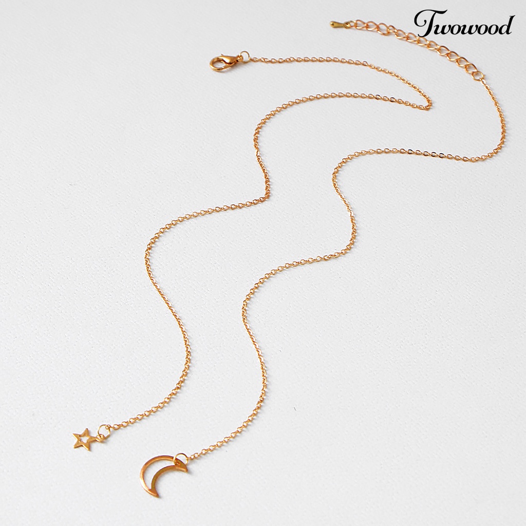 Kalung Liontin Bulan Bintang Bahan Alloy Stainless Untuk Wanita