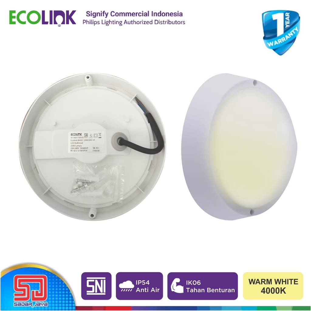 ECOLINK BH007 Lampu Tempel 20W LED Plafon 20Watt Bohlam Dinding 20 Watt - 4000K Kuning Cerah