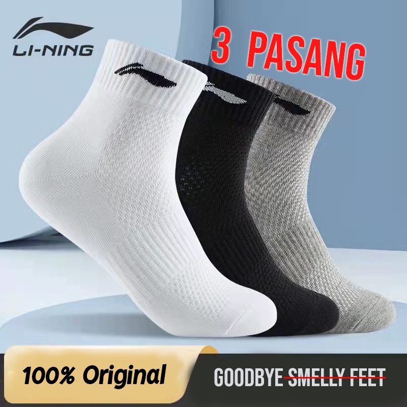 LiNing Kaos kaki badminton, olahraga, running, 3 PASANG, 100% original