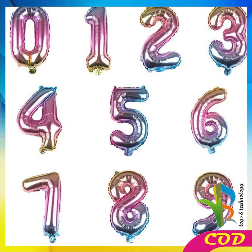 RB-C390 Ballon Foil Abjad Alphabet Polos Gradient A-Z Balon Foil Angka 0-9 / Balon Foil Huruf Abjad Alphabet Angka Polos / Baloon Huruf Dan Angka Perlengkapan Ulang Tahun