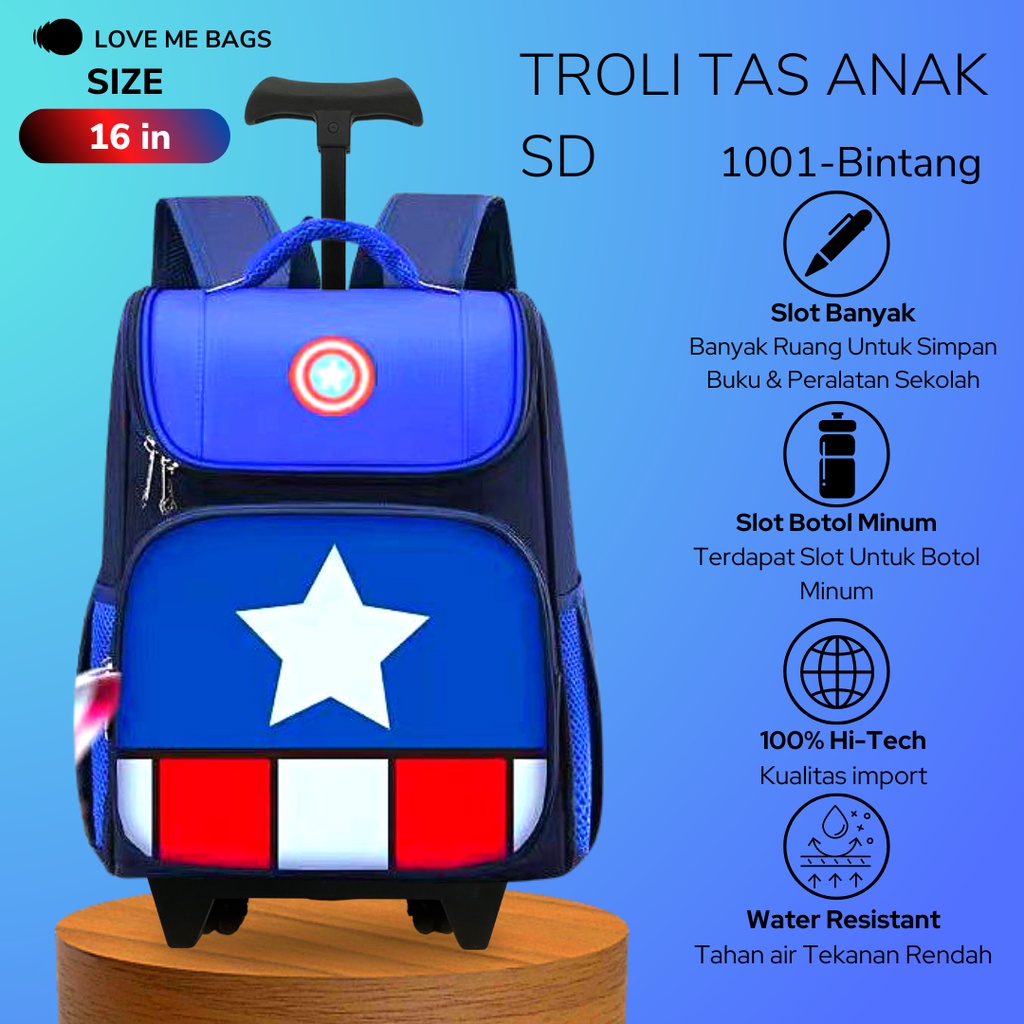 LMB Tas Troli Anak Sekolah Laki SD Import Karakter Superhero Bahan Nilon Premium Tebal dan Kuat Nyaman Dipakai