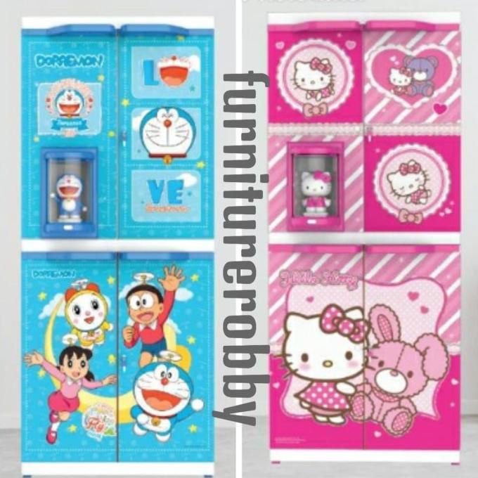 

lemari plastik Hello Kitty & doraemon stock ready